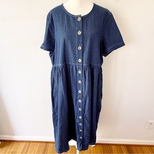 Vintage Women 90s Denim Button Down Maxi Dress Classic Western Country Prairie